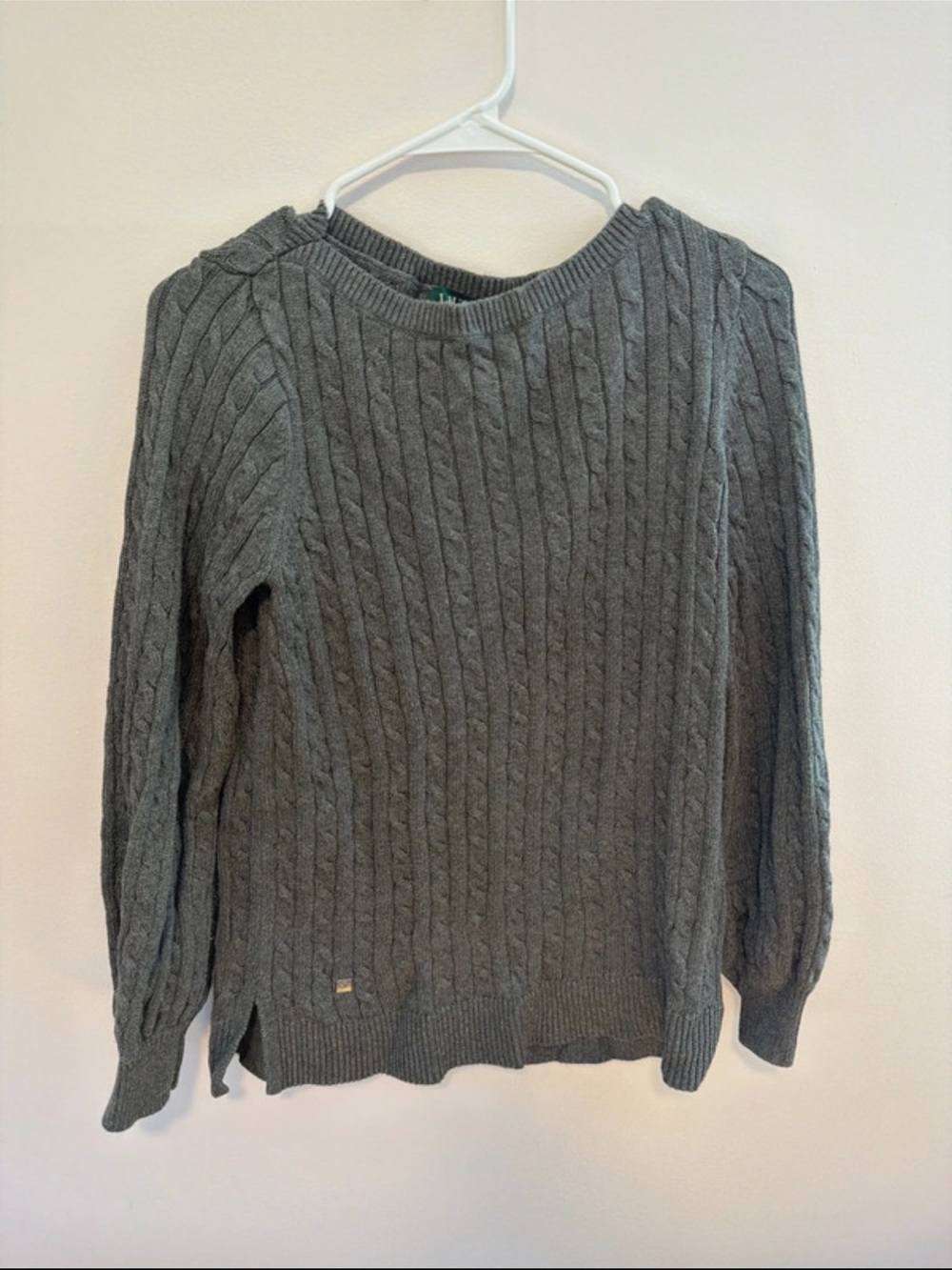 Ralph Lauren Women’s Gray Cable Crewneck Sweater